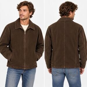 Eddie Bauer Men’s XLT Brown Brushed Cotton Zip Jacket Lined Workwear Outdoors